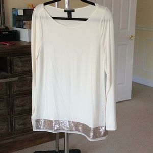 Gently worn long sleeve ivory & gold sequin blouse
